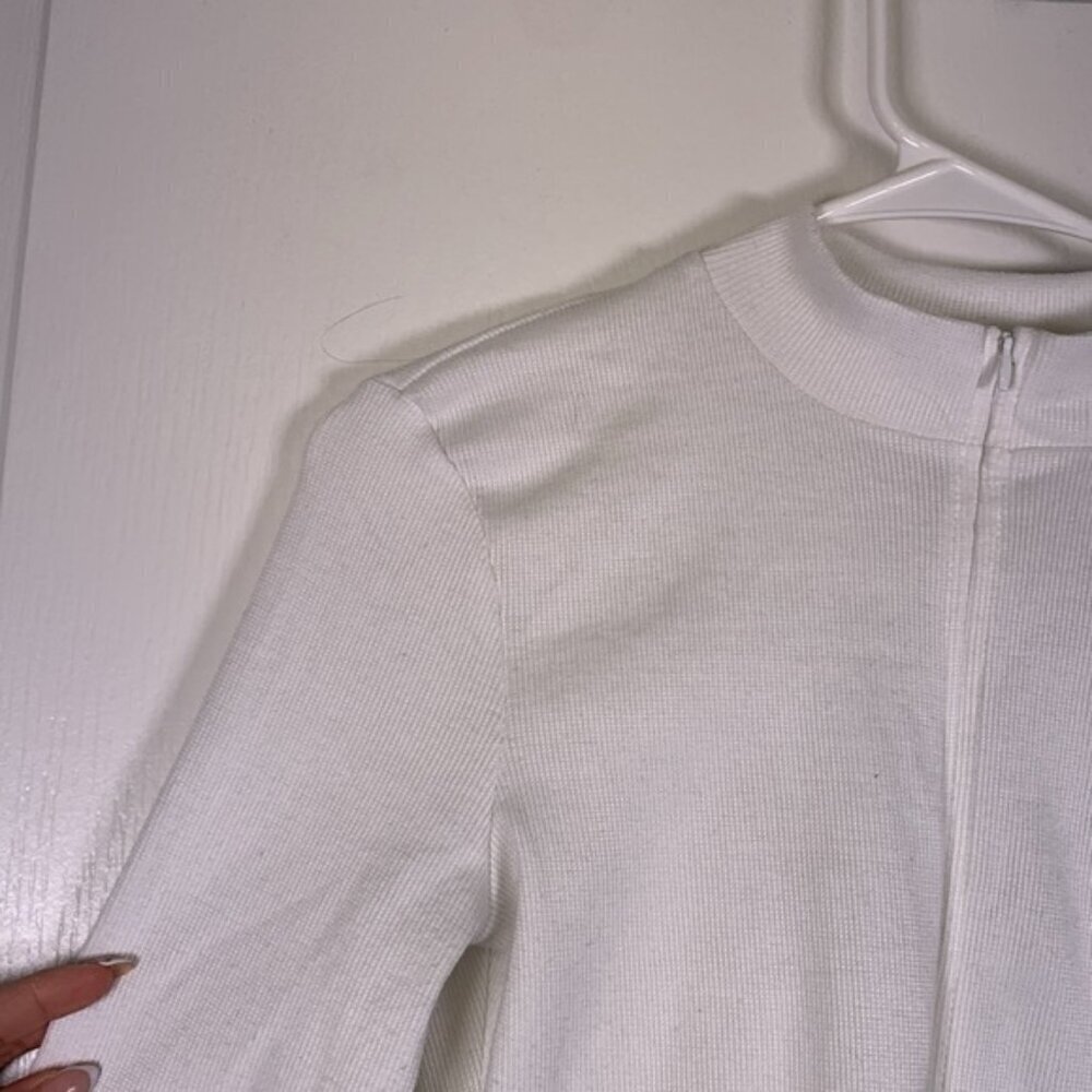 Fashion Nova White Ribbed Thong Bodysuit Front Zipper Size Med #2937 - Picture 4 of 5